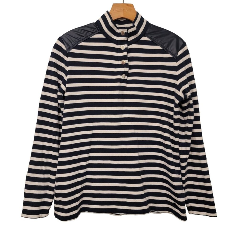 Brooks Brothers Shirt Blue White‎ Stripe Snap Neck Womens Medium EUC